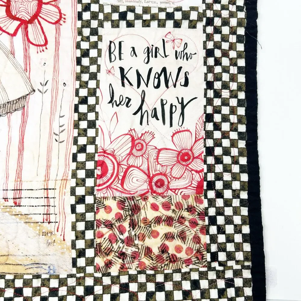 Love is Spoken Here Mother‎ Daughter Floral Girl Quote Checkered Fabric Wall Art